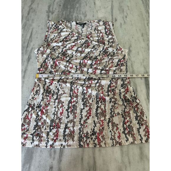 DKNY Print Stretch Knit Surplice Top Blouse Sleeveless Ruching Woman Size Medium - Picture 6 of 9